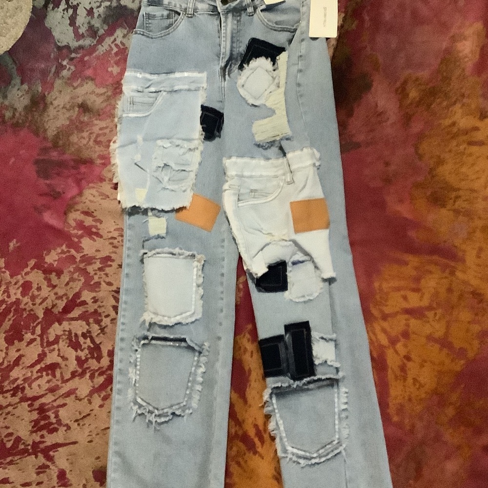 Distressed Patchwork Jeans Size Small with stretch - image 1